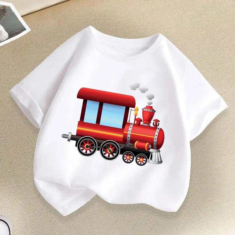 Zug Grafikdruck Kinder T-Shirts Sommer Jungen Mädchen Lustig Lässig Niedlich Weiß T-Shirts Kinder Rundhals Kurzarm T-Shirts