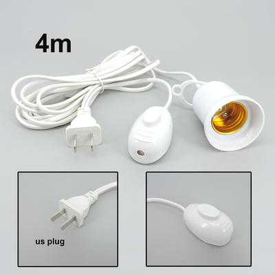 Base de lâmpada E27 com cabo de alimentação de 4 m, interruptor de botão de pressão independente, plugue americano, suporte de lâmpada E27, soquete de parafuso de 220 V para lâmpada de cultivo