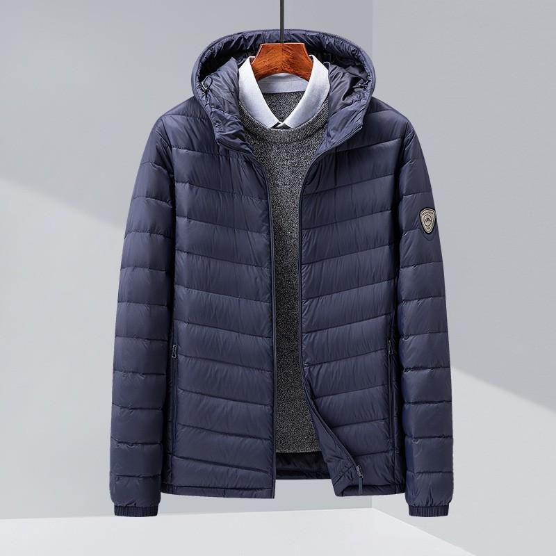 Mens Lightweight Hooded Down Jacket 85% White Duck Short Puffer Winter Casual Wear