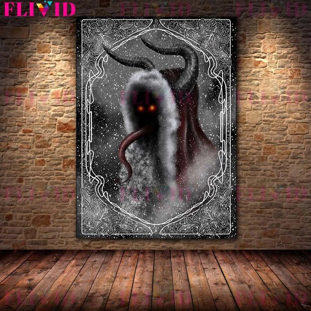 Christmas Legend Monster Krampus Vintage Wall Art Canvas Painting Christmas Witch And Moose Art Poster And Print Decor No Frame