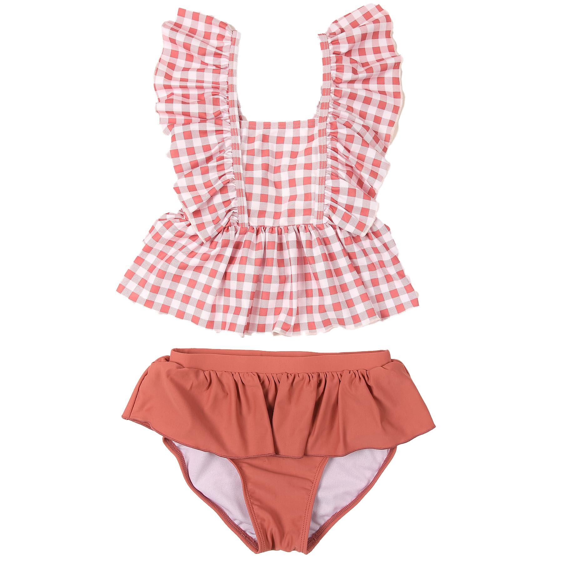 

Gingham Shoulder Ruffle Swimsuit for Kids and Top and Bottom p52003 [AMUSA] Babies, 90, 100, 110, 120, 130cm, Separate, Children, Girls, 2-Piece Set,