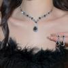Rhinestone Geometric Flower Water Drop Earring & Necklace Set - Elegant Light Luxury Clavicle Chain