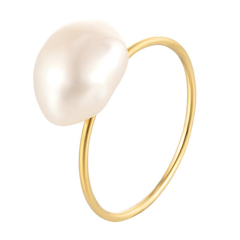 Natural Baroque Pearl Ring Women's Simple High-end Ring Titanium Steel Plated High Color Retention Jewelry