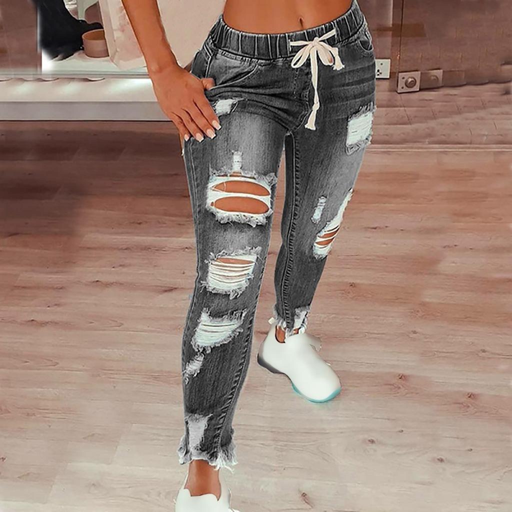 Women's Skinny Ripped Trendy Jeans Distressed Stretchy Denim Pants