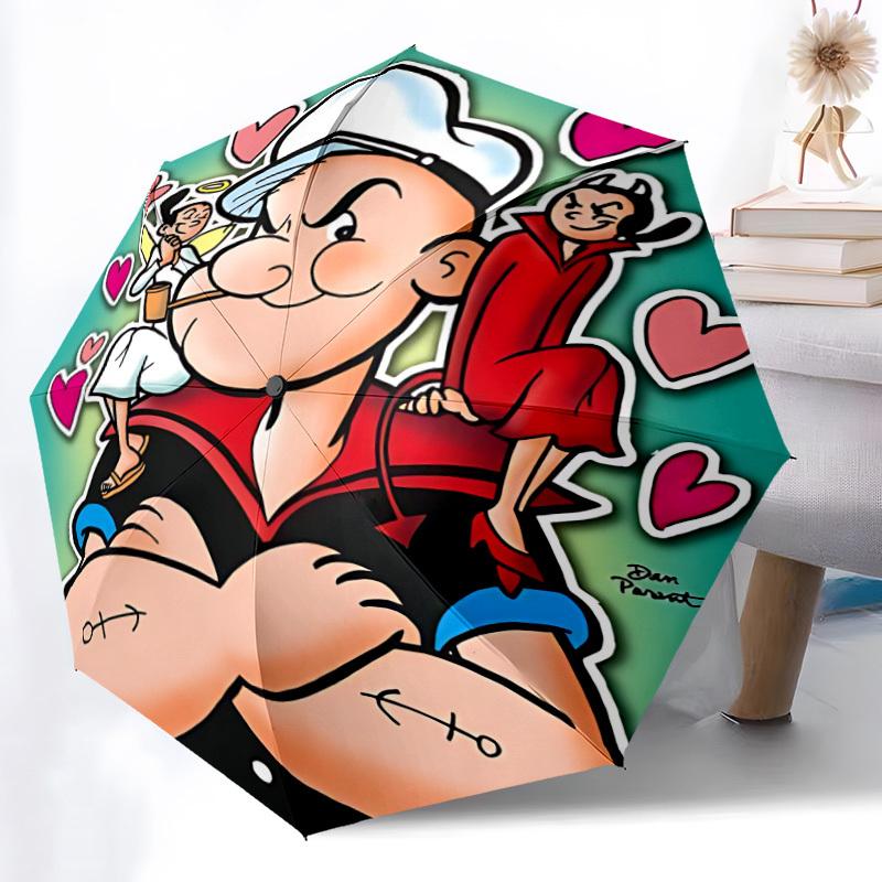 1PC Popeye Sailor Automatic Open/Close Folding Cute Umbrella, Windproof 8 Ribs Construction, Lightweight Travel Umbrella, Ideal Gift 0902021