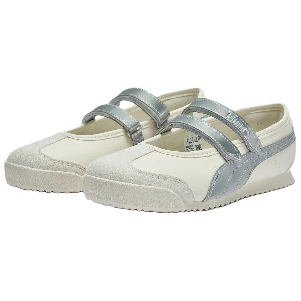 Puma Zapatos Turino 2 de Cuero Sintético PU con Punta en T Cómodos Duraderos Mary Jane para Mujer Blanco Roto Plateado 409079-01