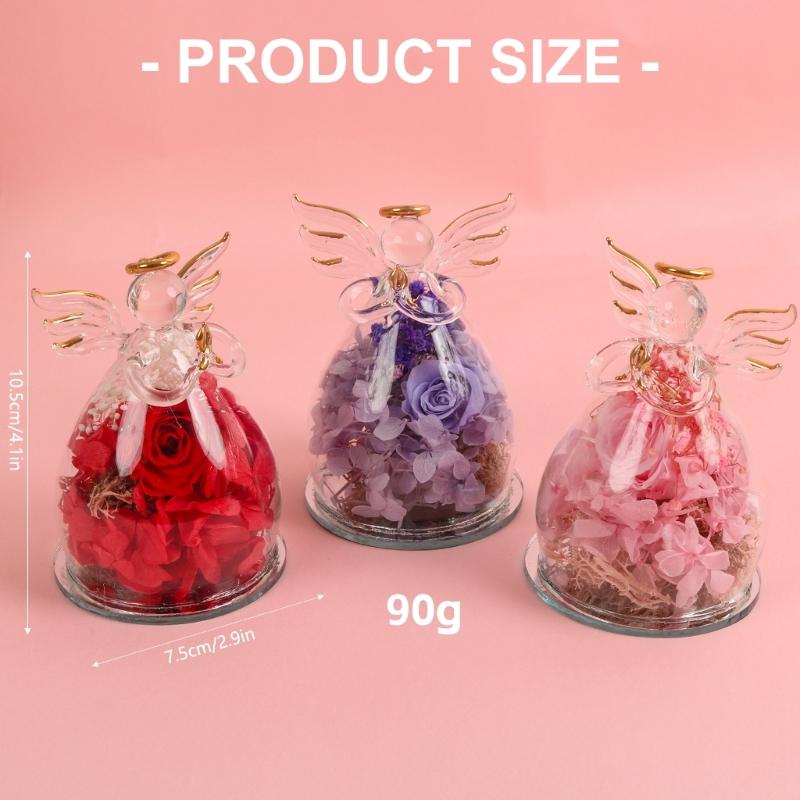 Artistic Angel Preserved Roses with Glass Cover Everlasting Flower Arrangement Home Ornament Handmade Gift