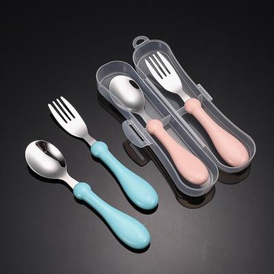 Ensemble de couverts pour enfants en acier inoxydable 304: Fourchette et cuillère de dessin animé mignon avec manche rond - Vaisselle idéale pour bébé ou cadeau pour nourrisson et maternité