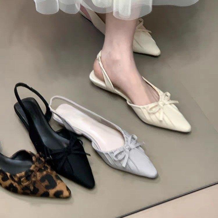 Pointed Wrinkled Bow Flat Bottom Versatile Fairy Style Fashion Sandals Small Fragrant Style Mary Jane 2025 Spring and Summer New Models