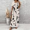 Women Plus Size V Neck Short Sleeve Blue White Printed Straight Maxi Dress
