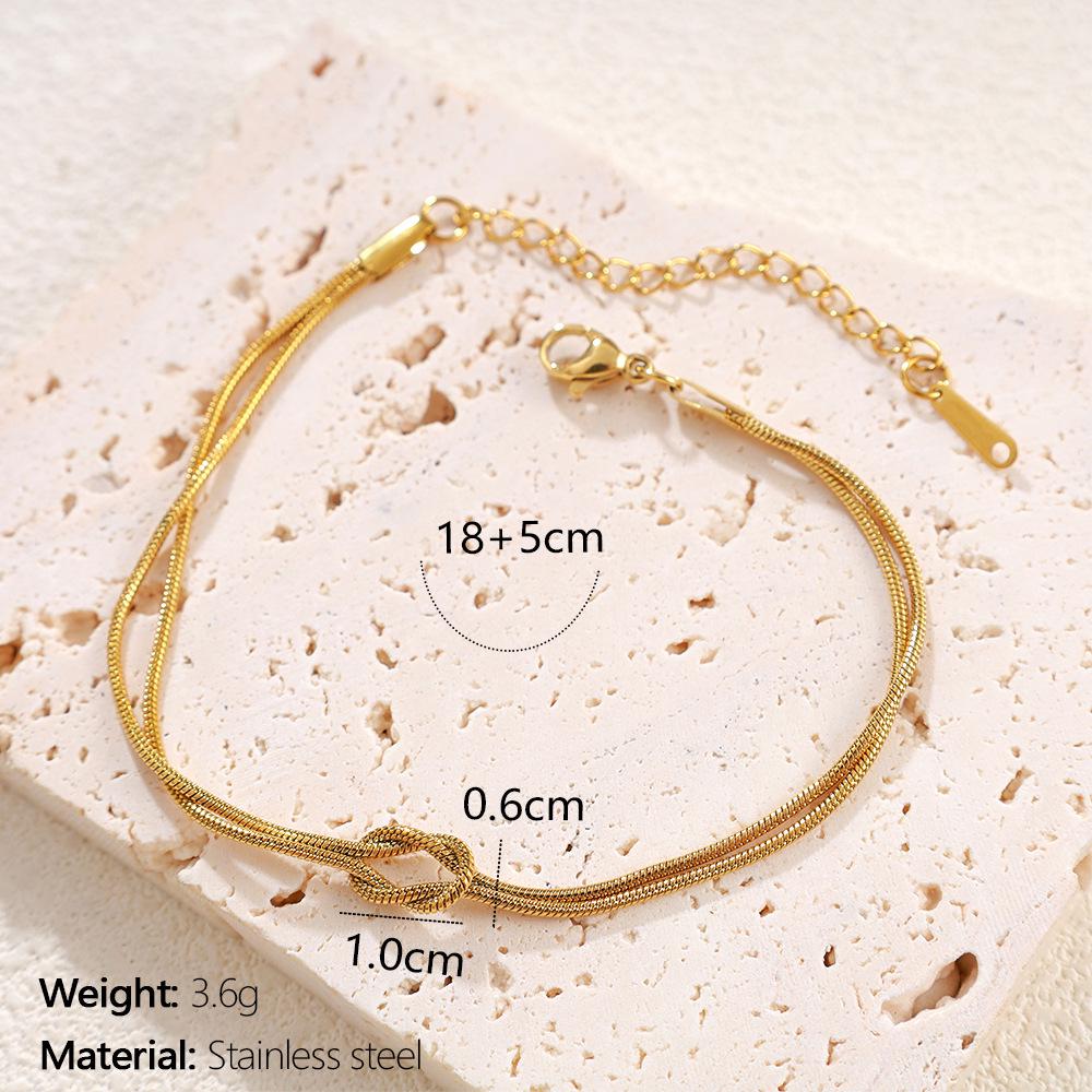 Elegant Knotted Double-Layer Necklace & Bracelet Set - Titanium Steel Snake Chain Jewelry