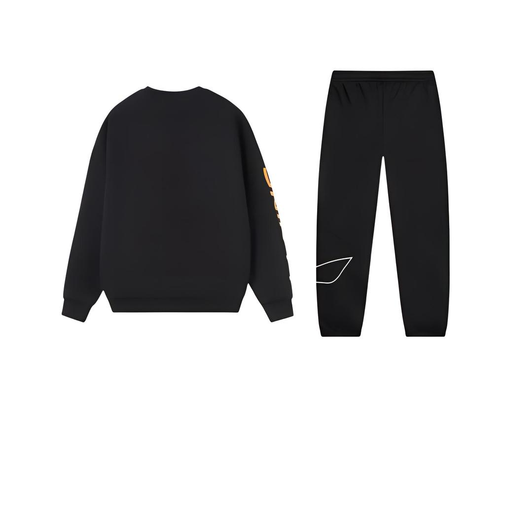 Li-Ning Letter Print Loose Round Neck Pullover Long Sleeve Sweatshirt Casual Sports Suit Unisex Sweatshirt, Pants Black AKLTD71-1+AWDRF44-1
