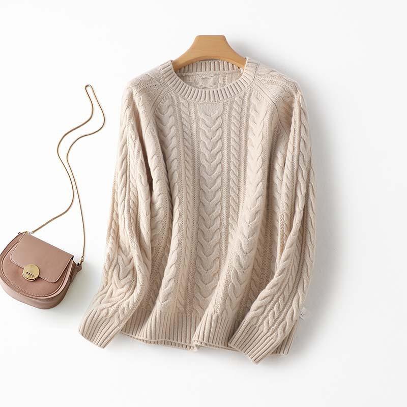Heavy Twisted Needle Type! Lazy Round Neck Pullover Knitted Sweater Top Women's Thickened Loose 0 Wool Sweater Sweater