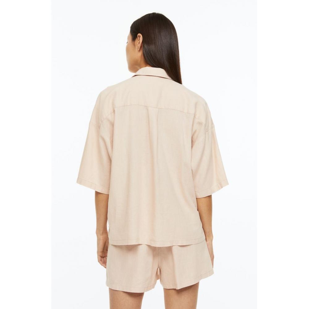 H&M Pajama Shirt & Shorts Powder Beige