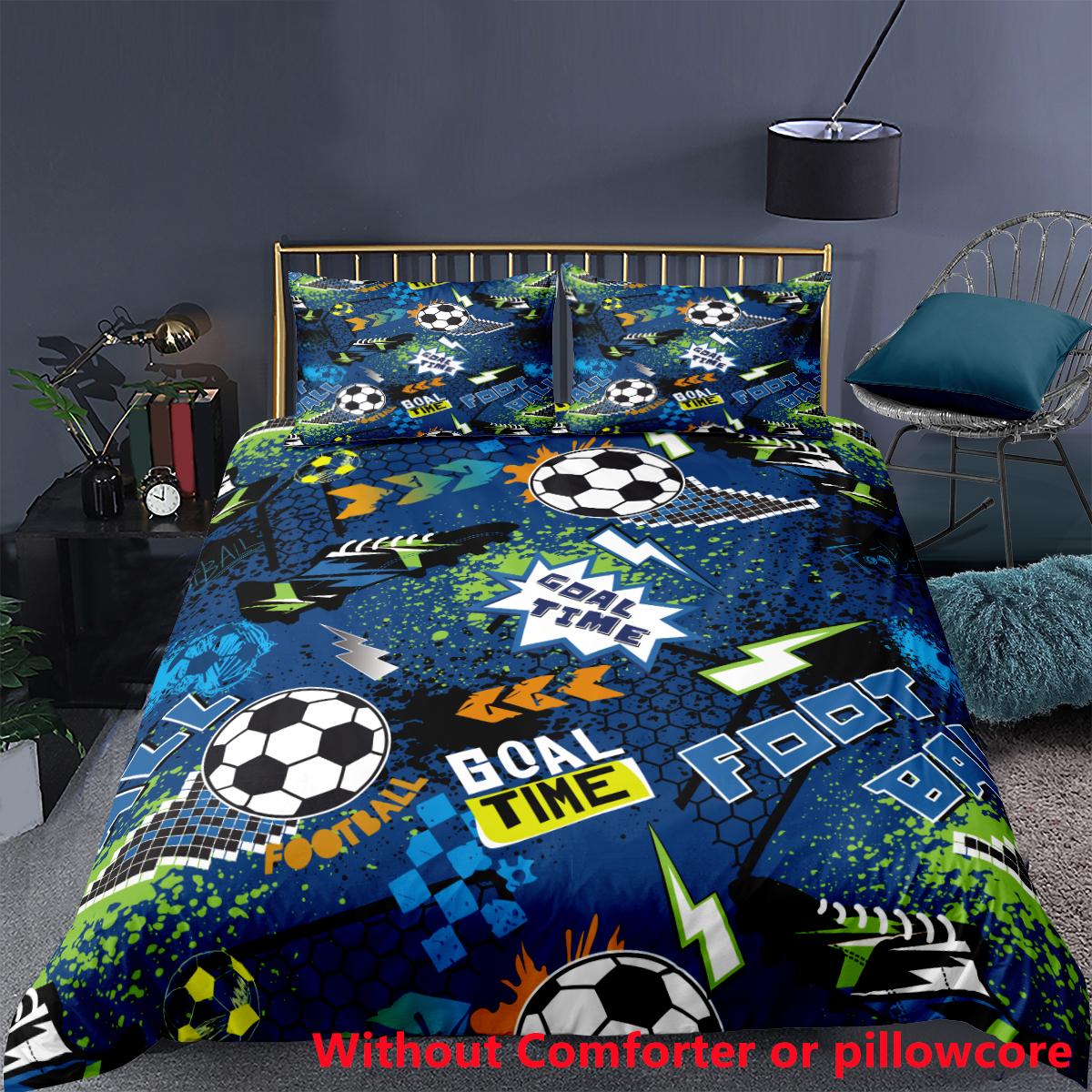 

Fashion Cartoon Football Print Quilt Cover Set Soccer Ball Pattern Sports Theme Bedding Cover Colorful Style Duvet Cover Sets EU single(135x200cm)