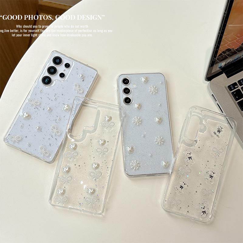 For Samsung S25Ultra Three-Dimensional Glue Drop Bear S24 Mobile Phone Case Love S23 Pearl A25 Bow