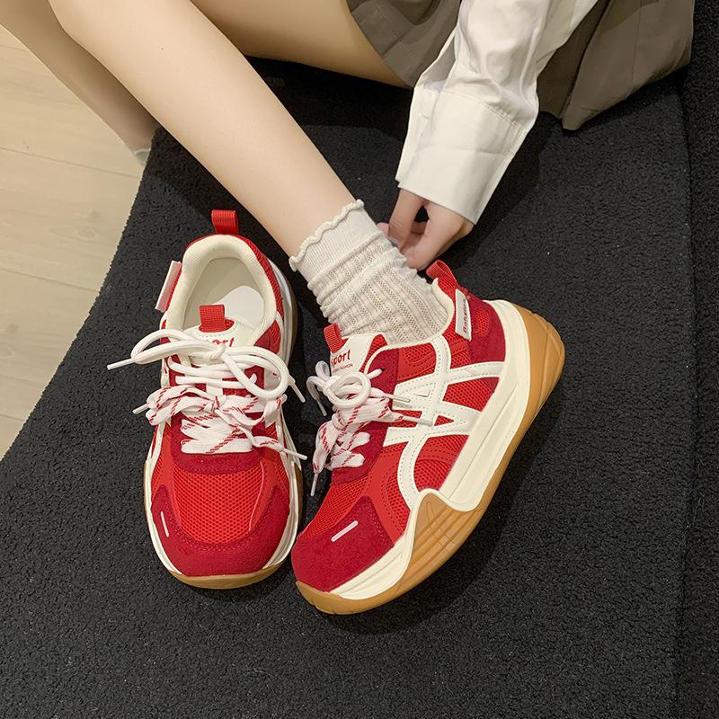 Thick-soled Versatile Big-headed Ugly Cute Casual Shoes Women's Autumn New Red Women's Muffin Doll Shoes
