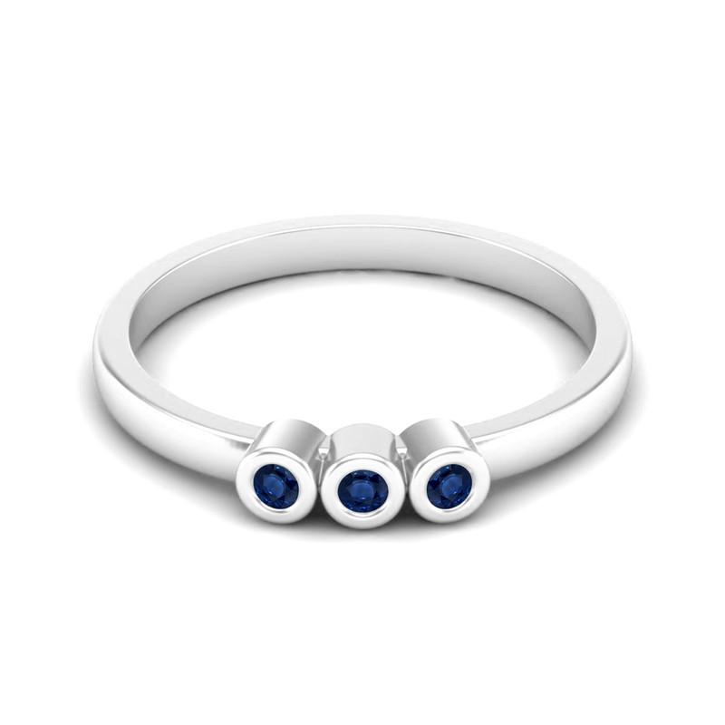 Tiny Round Shape Blue Sapphire Gemstone 925 Sterling Silver Three Stone Minimalist Women Engagement Ring