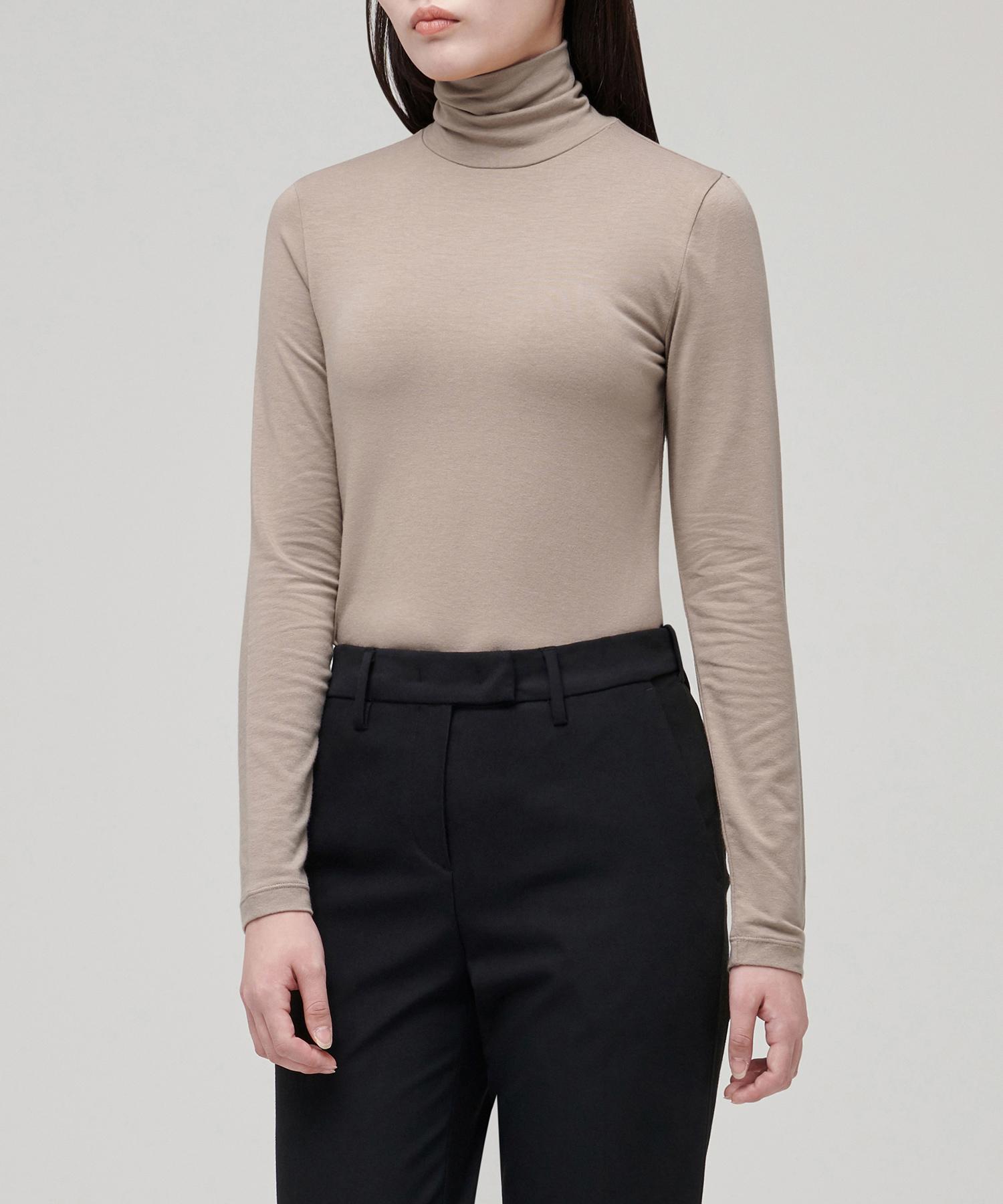Musinsa Standard Woman Women S Tencel Slim Turtleneck T-Shirt [Dusty Beige] Dusty Beige/Xs