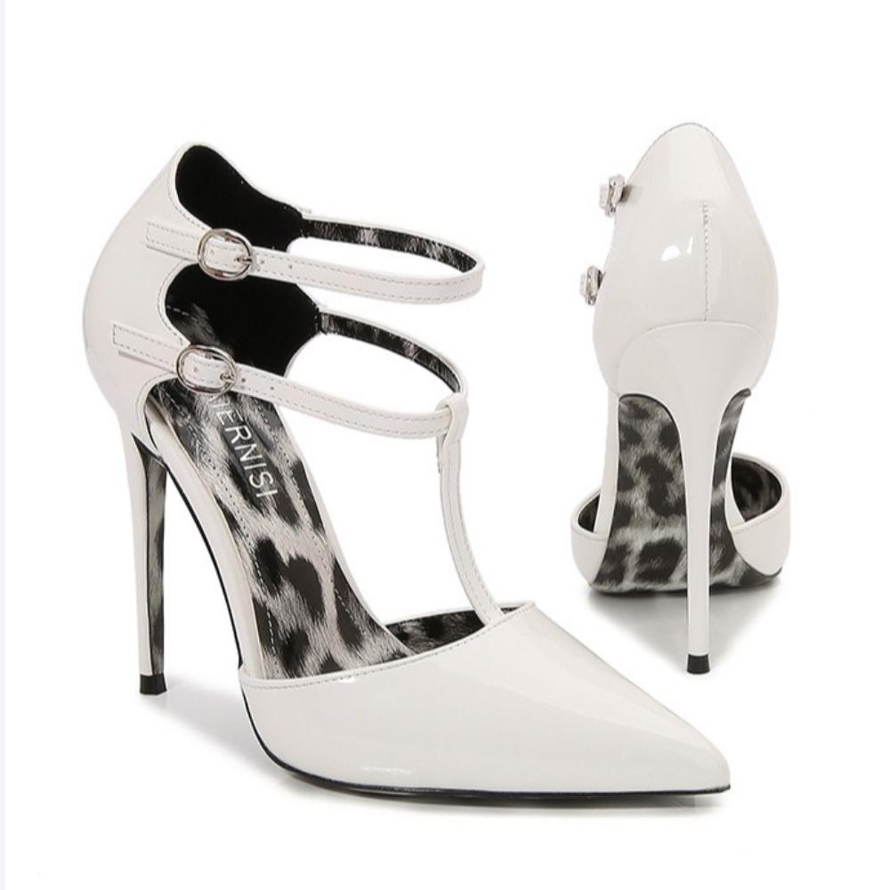 European New Leopard Print Pointed Toe Hollow Thin Super High Heel Buckle Strap Sandals Large Size Fashion Catwalk Women Dress Shoes WZ-18091-52