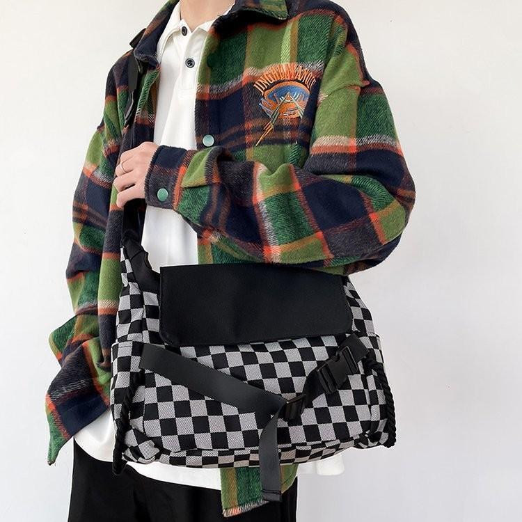 Japanese Vintage Casual Crossbody Bag For Women Spacious Checkerboard Design