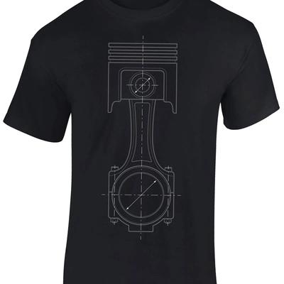 Camiseta Unisex Boceto de Pistón de Motor para Auto Tuning Motorsport Casual Para Mecánicos Entusiastas de Coches Vintage Versátil