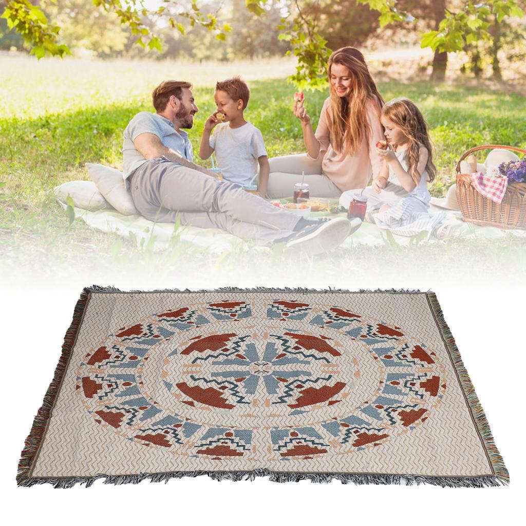 Vintage Sofa Towel Tablecloth Double Layer 2 Colors 4 Sided Tassels Rectangle Tassel Tablecloth for