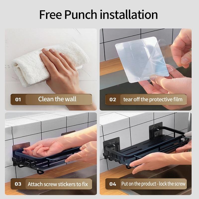 No Drill Adhesive Kitchen Shelf Cleaning Cloth Storage Draining Rack Household Detergent Sponge Rack Water Sink Water Sink