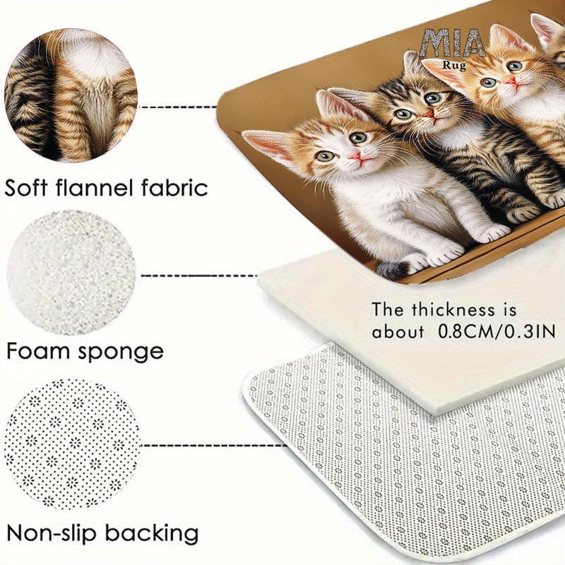 1 Stück Anti-Ermüdungs-Küchenteppiche, Niedlicher Vier-Tabby-Katzen-Druck, Wasserdicht, Rutschfest, Dick Gepolsterte Küchenmatte, Hochbelastbare Komfort-Stehmatte für Küche