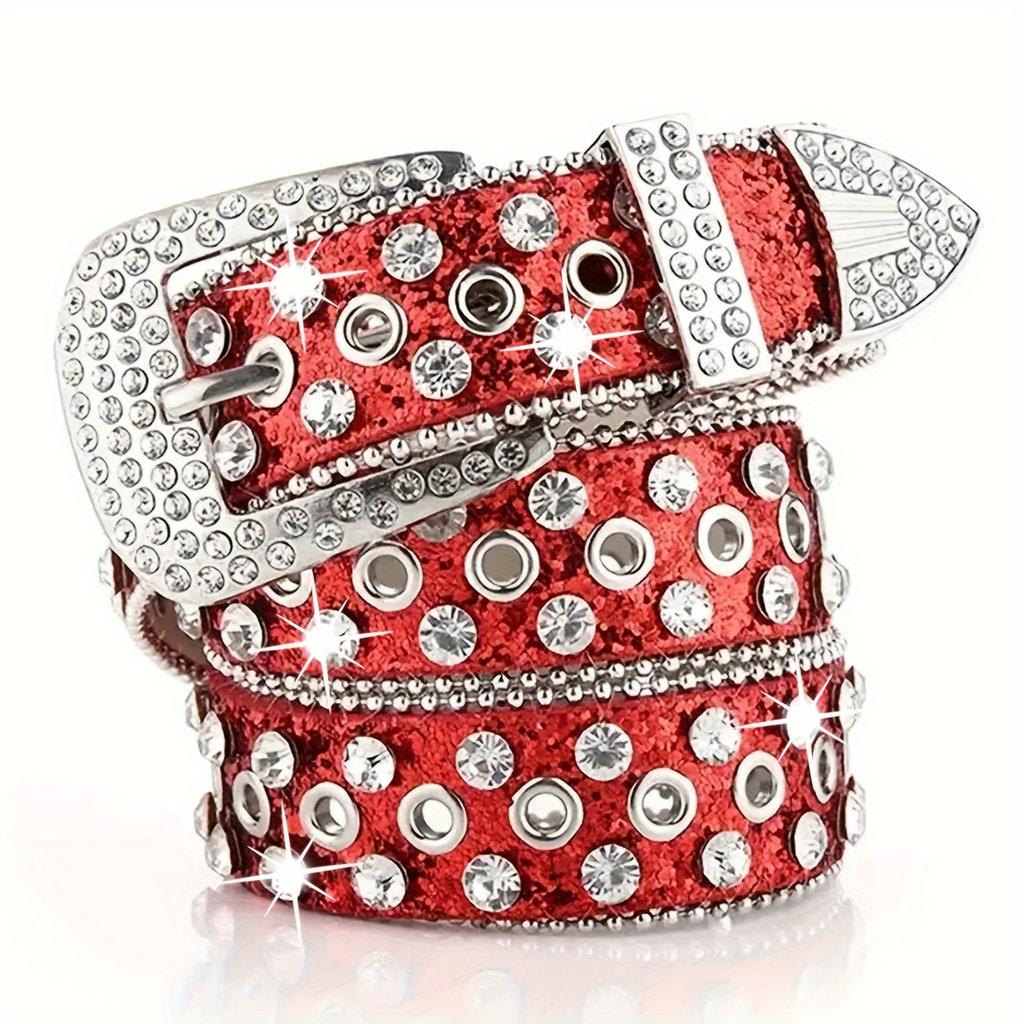 Curele Hip Hop cu Strasuri Y2K Curea Trendy Culoare Solidă Sclipitoare din Piele PU Curea Cowboy Cowgirl pentru Blugi Pantaloni Femei Fete