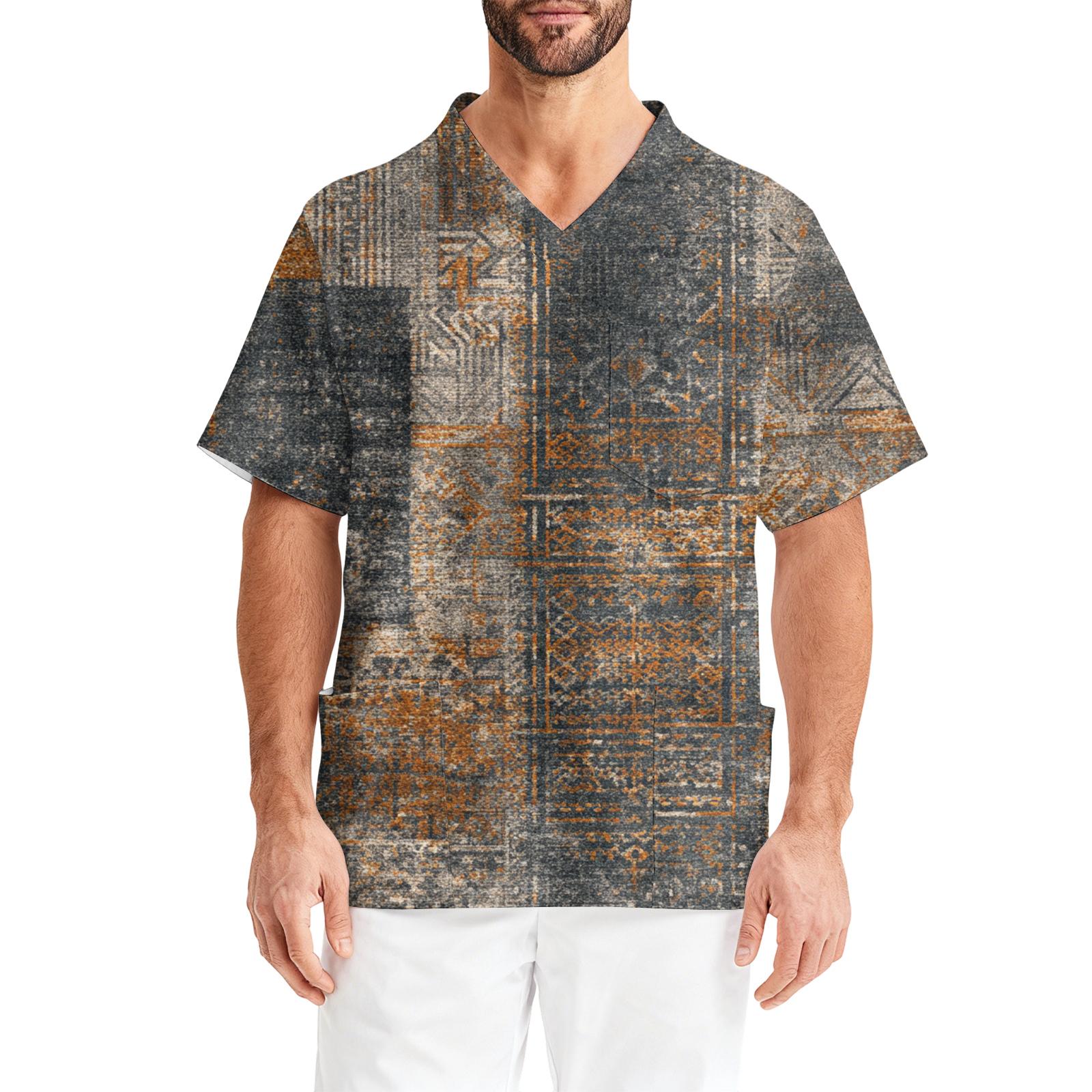 Мужская рабочая блузка с принтом коротким рукавом V-образным вырезом нагрудным карманом топ для ухода S 1580₽