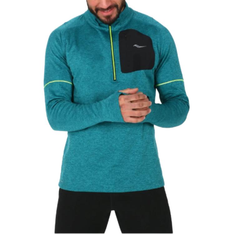 Saucony Striped Stand Collar Long Sleeve Sweatshirt Men sweatshirt Green SAM800187-CLB L