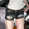 Low Rise Distressed Denim Shorts Women - Slim Fit High Stretch Ripped Mini Jeans Short Pants