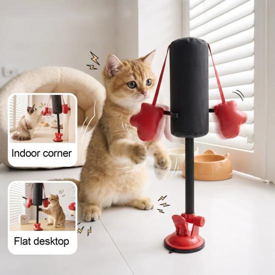 Indoor Cat Exercise Toy Punching Bag Toy, Interactive with Dangling Boxing Gloves, Toys Strong Suction Cup Base, Wobble for Kittens Cats Small Desktop