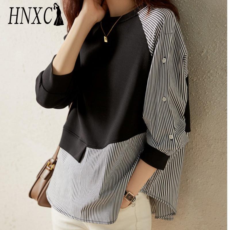 

HNXC Women s Casual Long Sleeve Striped Pullover Blouse S чорний