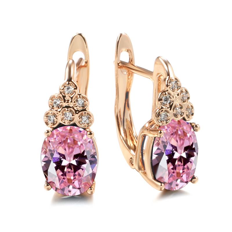 Oval Cut White Blue Multicolor Purple Zircon Full Inlay Earrings for Women Wedding Jewelry Dangle Accessories Valentine's Day Gift