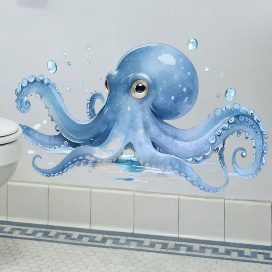 Großer blauer Oktopus Wandaufkleber Meeres Tier Wanddekal Abziehen Und Aufkleben Kunst Wandbild für Badezimmer Küche Wohnzimmer Sommer Wanddekoration