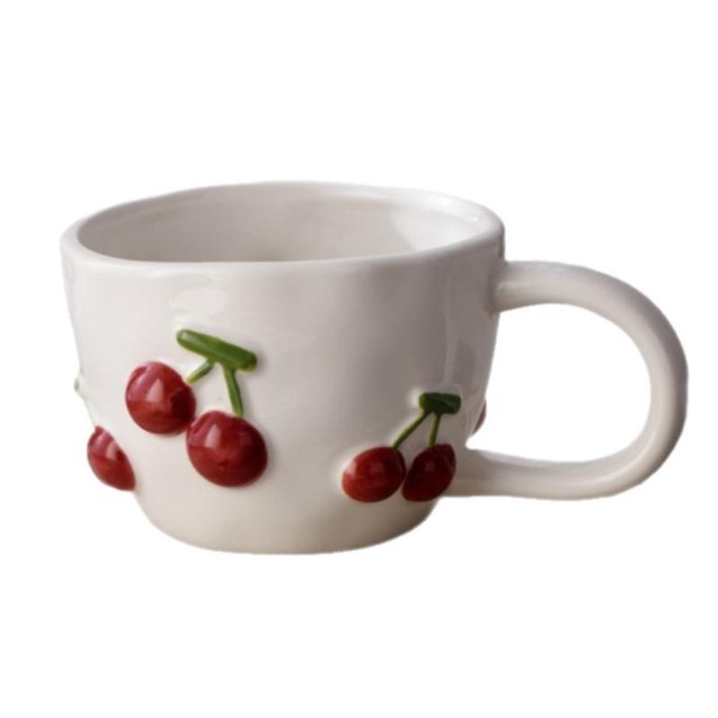 Cartoon Fruit Cup Ceramic Mugs Engraved Cherry Three-dimensional Fruit Cup Mugs Coffee Cups Breakfast Afternoon Tea