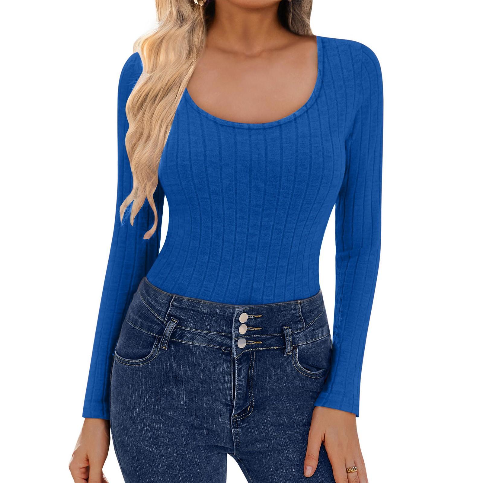 

Женская футболка Temperament Slim Fit с длинным рукавом и круглым вырезом S синий