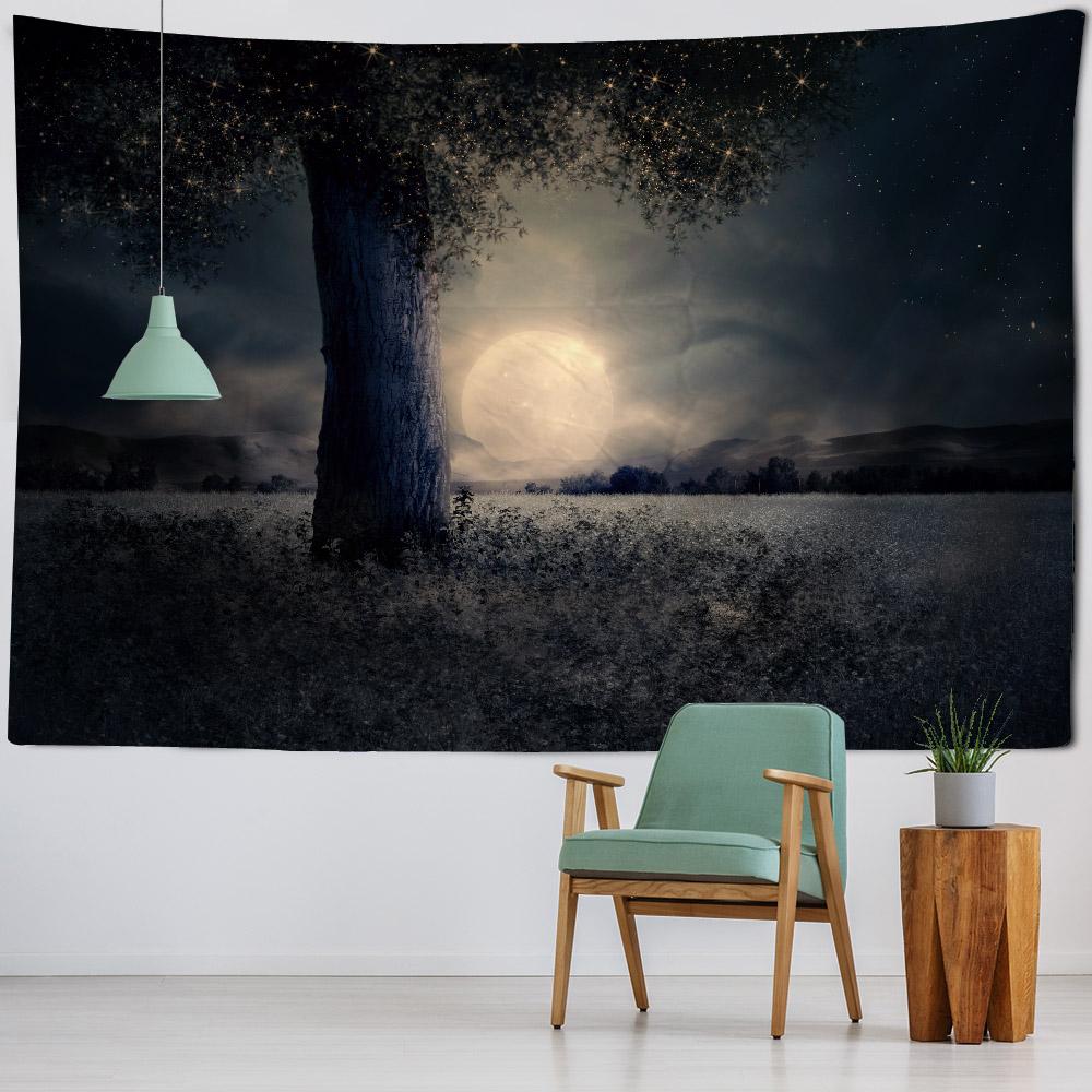 Fantasy Landscape Tapestry, Starry Home Wall Decoration, Polyester Thin Hanging Cloth, Bohemian Hippie Room Aesthetic Decoration