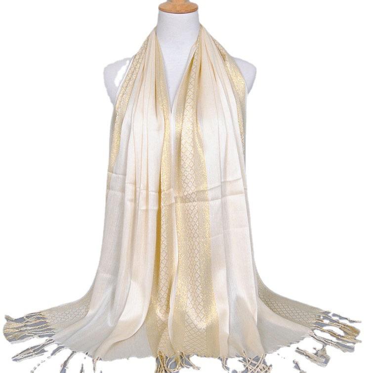 Monochrome Cotton and Linen Tassel Golden Silk Fashion Shawl Spring and Autumn Dual-purpose Scarf Headscarf
