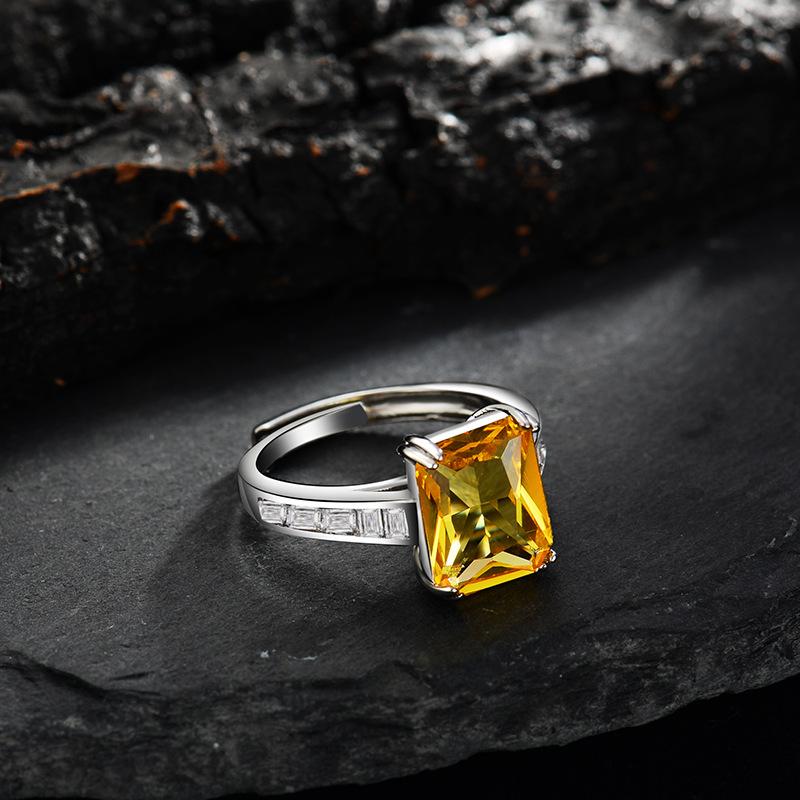 Charm Rings with Citrine Zircon Gemstone Jewelry 925 Silver Accessories for Women Wedding Party Engagement Bridal Gift