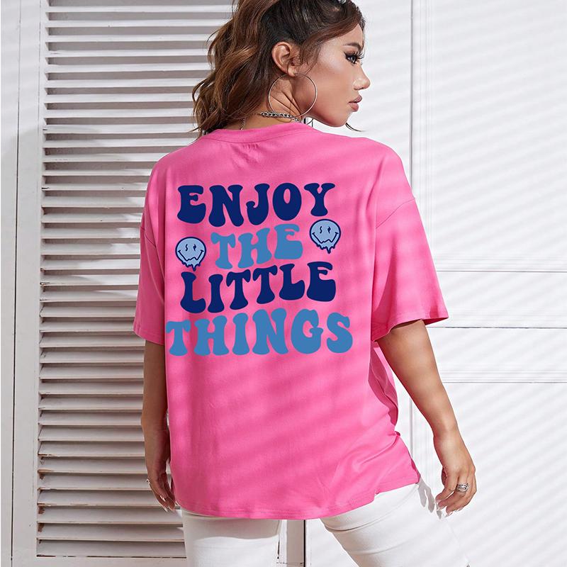 

Женские футболки с надписью «Наслаждайтесь мелочами», свободная одежда большого размера, дышащий хлопок с короткими рукавами и круглым вырезом 3XL розовый