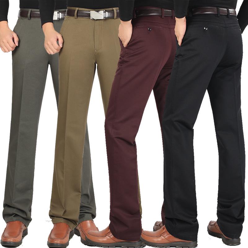 Men's High Waist Elastic Cotton Casual Pants - Thick, Loose, Straight Leg