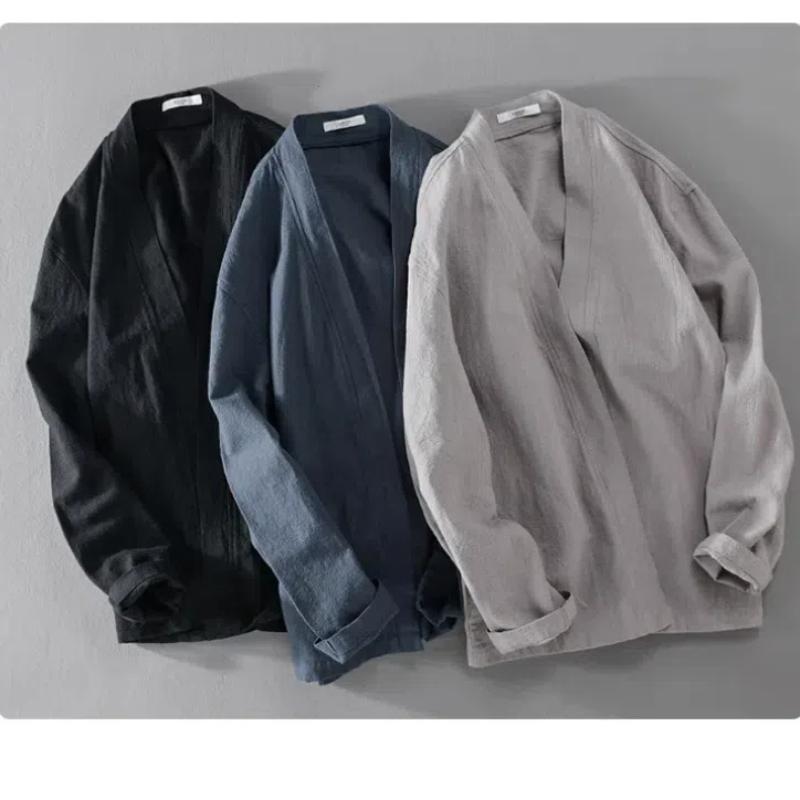 Spring and Summer Men Jackets Chinese Style Hanfu Cotton Linen Jacket Solid Color Cardigan Coat Thin Breathable Men Clothing