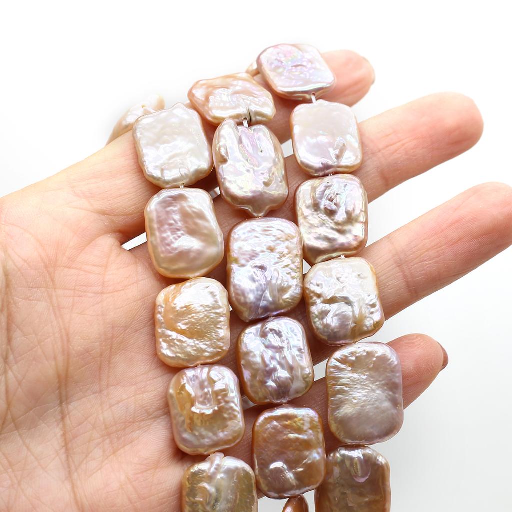 1String, 15×20mm Pink Natural Freshwater Rectangle Pearls 36cm Loose Beads for Handmade Jewelry Craft Supplies, DIY Holiday Gifts