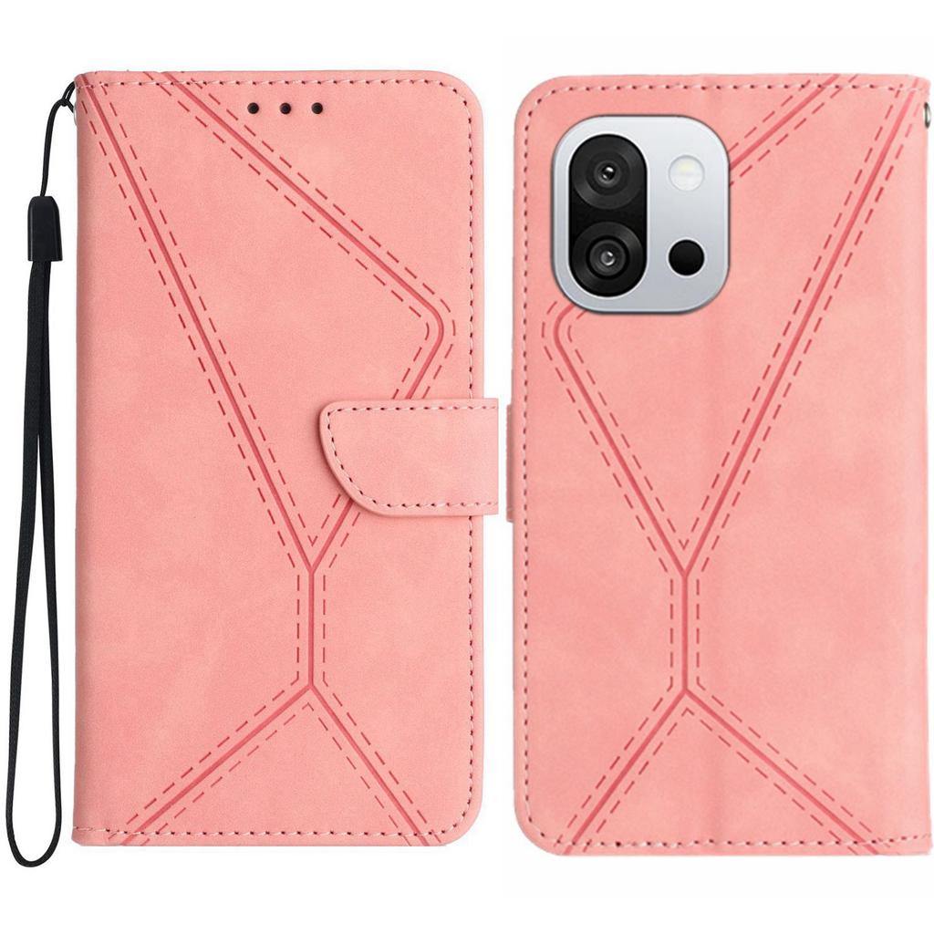 For OnePlus 13T 5G Case Skin Touch Lines Imprinted PU Leather Flip Phone Cover