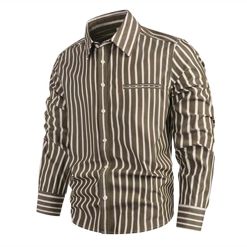 King Billion Original Design Men's Striped Shirt Long Sleeve Cotton Shirts for Men Turn-down Collar Tops England Style Cozy Cardigan Jacket
