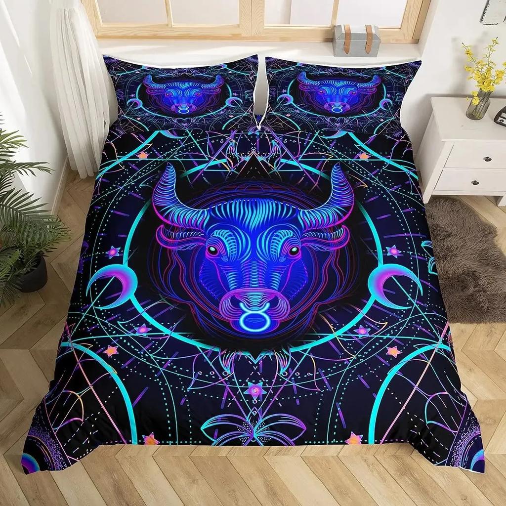İkizler Kral Kraliçe Nevresim Takımı Takımyıldızı Burç Yorgan Kılıfı Astroloji Galaksi Yatak Takımı Yıldız Polyester Yorgan Kılıfı