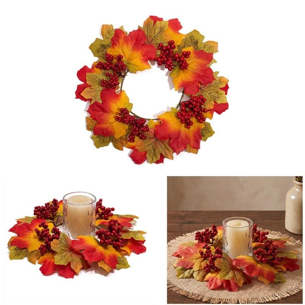 Simulation Artificial Maple Leaves Garland Sunflowers Maple Candle Holder  Fireplace Window